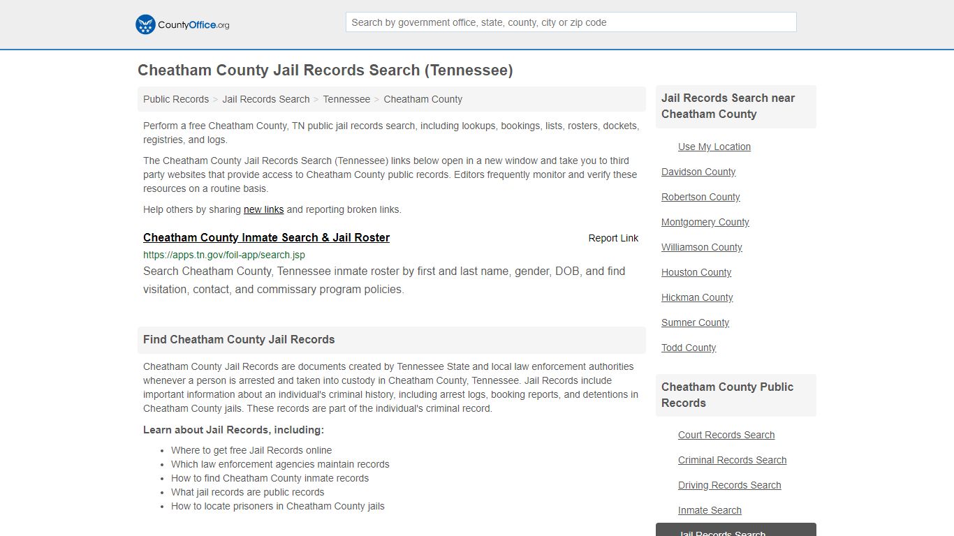 Jail Records Search - Cheatham County, TN (Jail Rosters ...